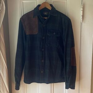 Double RL black watch suede shotgun patch work shirt
